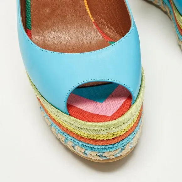 Valentino Size 41 Multicolor Leather Slingback Wedge Sandals - Picture 6 of 7